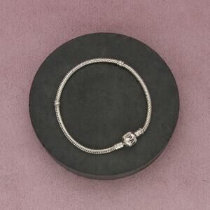 pandora sterling silver barrel clasp snake chain charm bracelet size 7in